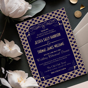Invitation Dîner de répétition Mariage Art déco des années 19