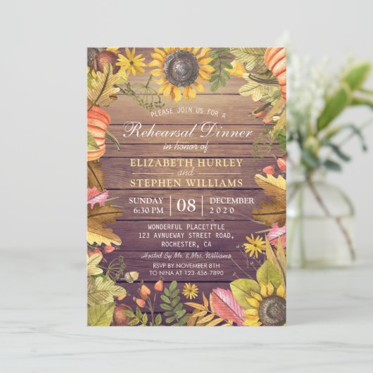 Invitation Dîner de répétition mariage Automne Quitte Citroui (Debout devant)