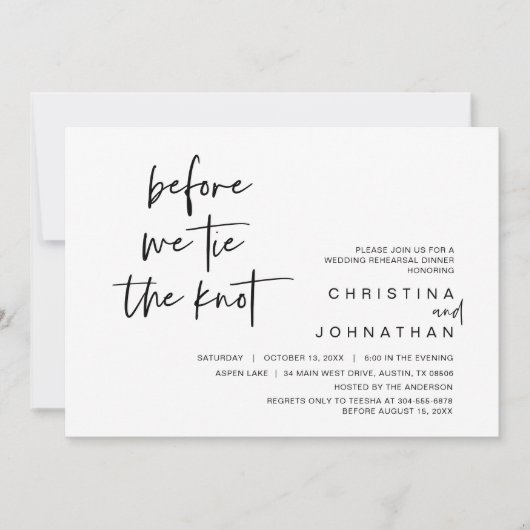 Invitation Dîner De Répétition mariage, Avant De Cravate Le N (Devant)