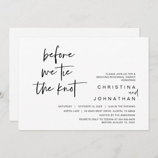Invitation Dîner De Répétition mariage, Avant De Cravate Le N (Devant / Derrière)