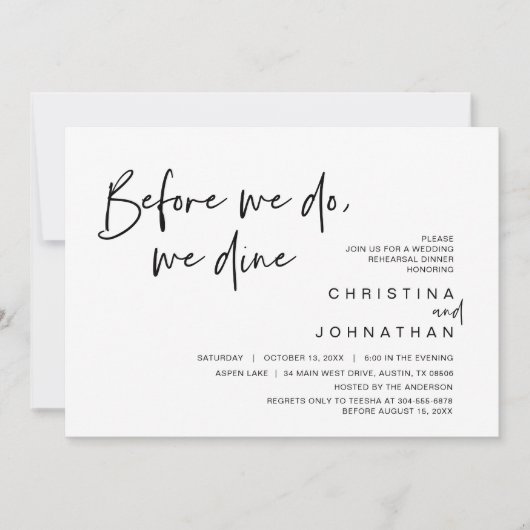 Invitation Dîner De Répétition mariage, Avant Nous, Nous Dîno (Devant)