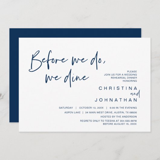 Invitation Dîner De Répétition mariage, Avant Nous, Nous Dîno (Devant / Derrière)