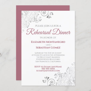 Invitation Dîner de répétition Mariage avec Rose poussiéreux