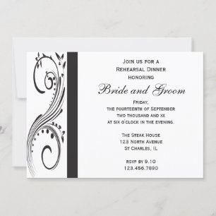 Invitation Dîner de répétition Mariage Black and White Swirls