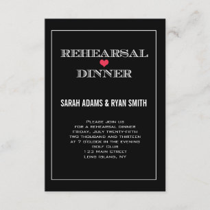 Invitation Dîner de répétition Mariage Black Red Heart Invita