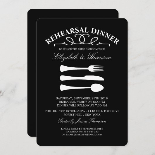 Invitation Dîner de répétition Mariage blanc (Devant / Derrière)