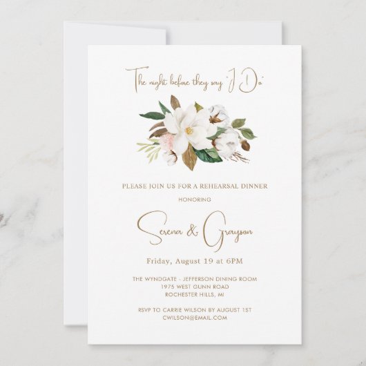 Invitation Dîner de répétition Mariage blanc élégant (Devant)