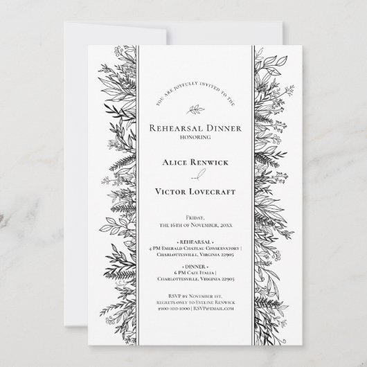 Invitation Dîner de répétition Mariage blanc et noir (Devant)