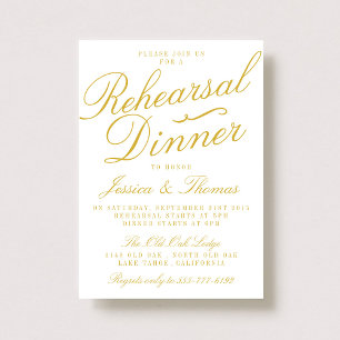 Invitation Dîner de répétition Mariage blanc et or fantaisie
