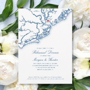 Invitation Dîner de répétition Mariage bleu de la Marine du M