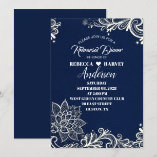 Invitation dîner de répétition mariage bleu marine