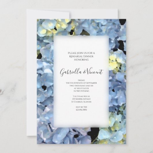Invitation Dîner de répétition Mariage Blue Hydrangea Blossom (Devant)