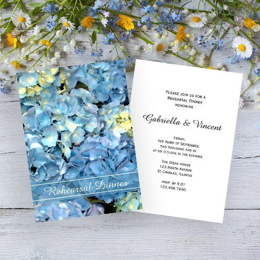 Invitation Dîner de répétition Mariage Blue Hydrangea Fleurs