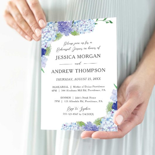 Invitation Dîner de répétition Mariage Blue Hydrangea Invitat
