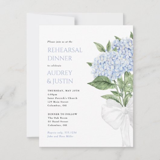 Invitation Dîner de répétition Mariage Blue Hydrangea Petit (Devant)