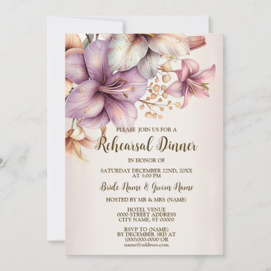 Invitation Dîner de répétition mariage Boho rose (Devant)