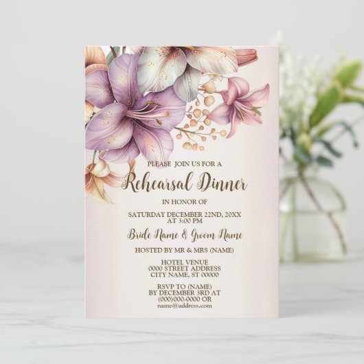 Invitation Dîner de répétition mariage Boho rose (Debout devant)