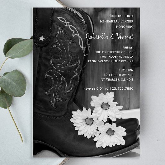 Invitation Dîner de répétition Mariage Boots et Daisées de Co