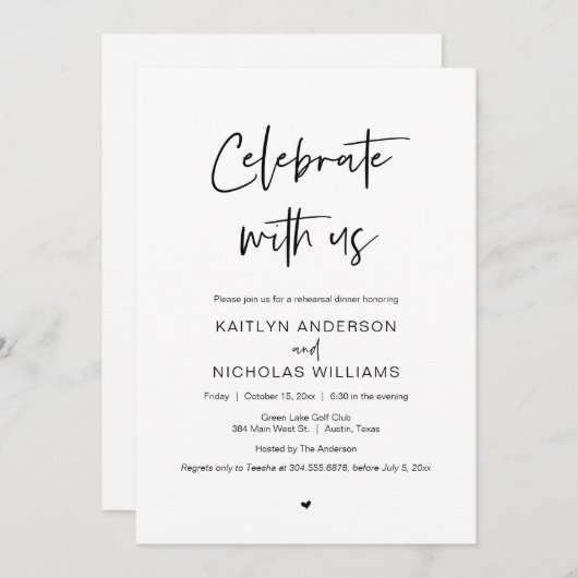 Invitation Dîner de répétition mariage, Célébrez avec nous (Devant / Derrière)