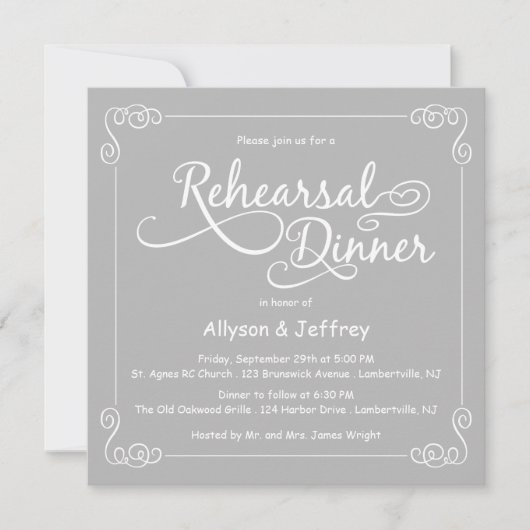 Invitation Dîner de répétition Mariage Chalkboard Grey Invita (Devant)