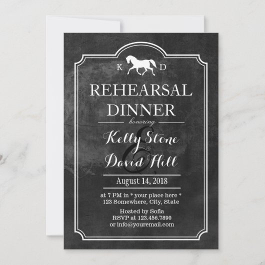 Invitation Dîner de répétition Mariage Cheval élégant (Devant)