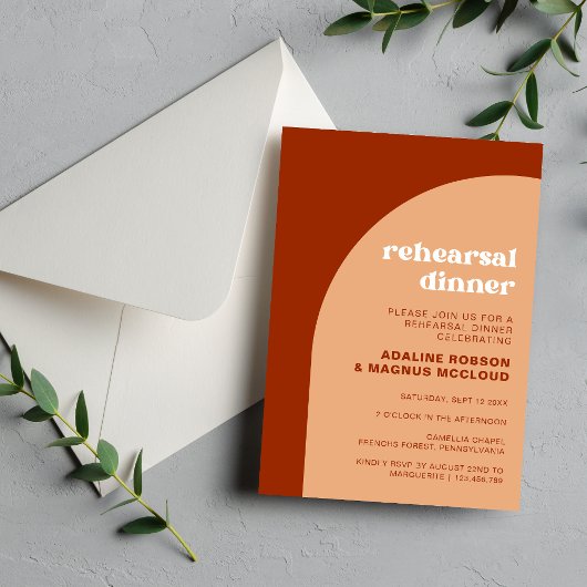 Invitation Dîner de répétition Mariage Chic Peach Boho Arch