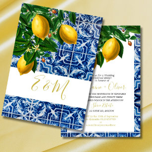 Invitation Dîner de répétition mariage Citron Carrelage Bleu 