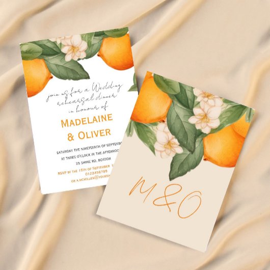 Invitation Dîner de répétition mariage Citrus Orange Moderne