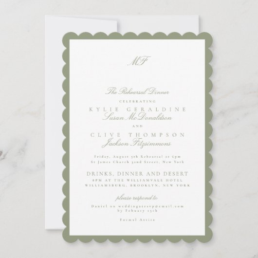 Invitation Dîner de répétition Mariage classique Sage Green (Devant)