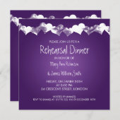 Invitation Dîner de répétition Mariage Coeurs de fond violets (Devant / Derrière)