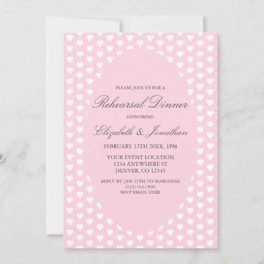 Invitation Dîner de répétition Mariage Coeurs roses (Devant)