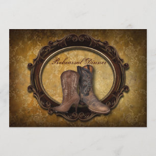 Invitation Dîner de répétition mariage damask Western Cowboy