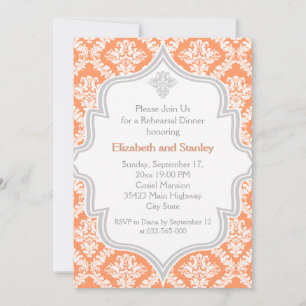Invitation Dîner de répétition mariage damassé gris, blanc, c