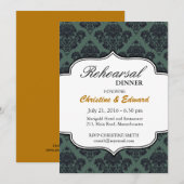 Invitation Dîner de répétition Mariage damassé noir et Turquo (Devant / Derrière)