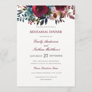 Invitation Dîner de répétition Mariage d'aquarelle de Bourgog
