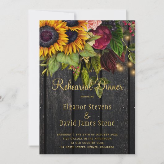 Invitation Dîner de répétition mariage de automne de grange f (Devant)