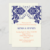 Invitation Dîner de répétition mariage de corail Damask marin (Devant / Derrière)