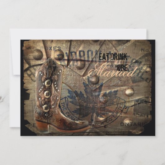 Invitation dîner de répétition mariage de cow-boy de l'Ouest (Dos)