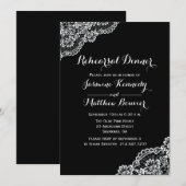 Invitation Dîner de répétition Mariage de dentelle noire et b (Devant / Derrière)