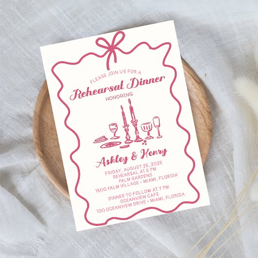 Invitation Dîner de répétition Mariage de dessin à main