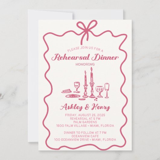 Invitation Dîner de répétition Mariage de dessin à main (Devant)