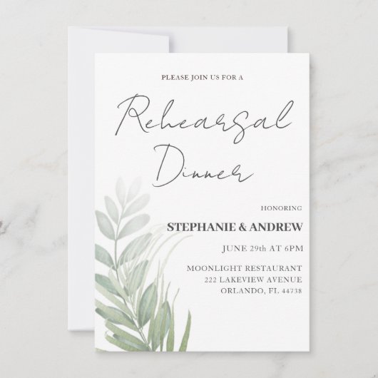 Invitation Dîner de répétition Mariage de feuillage vert (Devant)