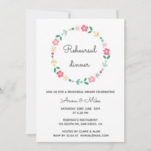 Invitation Dîner de répétition mariage de la couronne de fleu