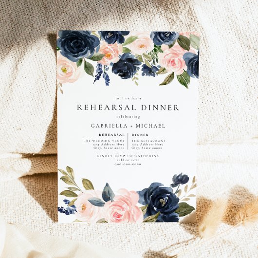 Invitation Dîner de répétition Mariage de la Marine Romantiqu