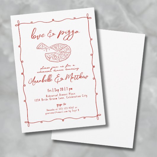 Invitation Dîner de répétition Mariage de la pizza d'amour ro