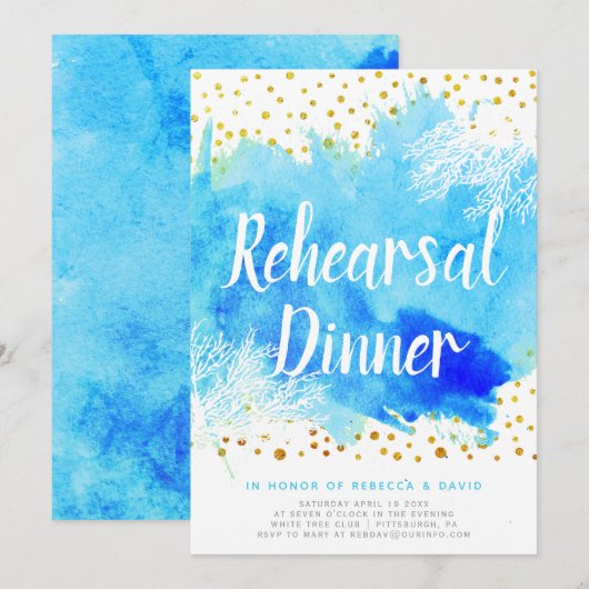 Invitation Dîner de répétition mariage de l'aquarelle et de l (Devant / Derrière)