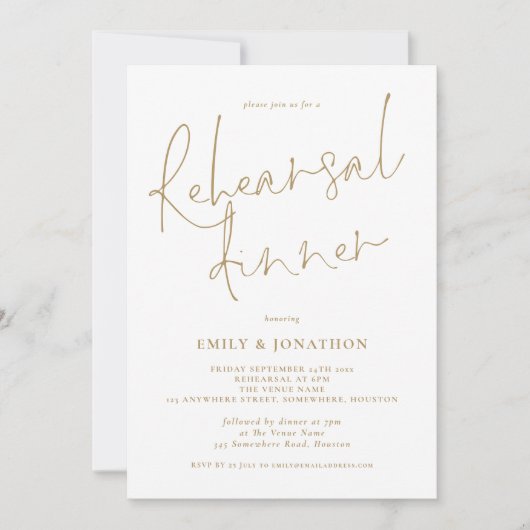 Invitation Dîner de répétition Mariage de l'écriture moderne  (Devant)