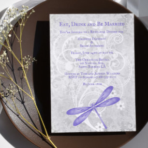 Invitation Dîner de répétition Mariage de libellules violette