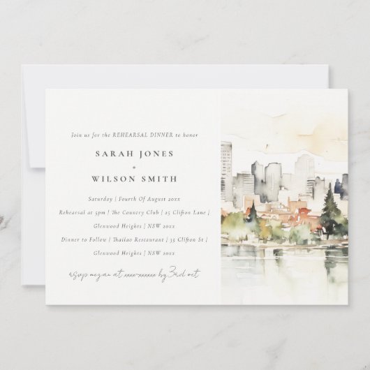 Invitation Dîner de répétition Mariage de l'Oregon de Portlan (Devant)