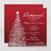 Invitation Dîner de répétition Mariage de Noël Argent rouge (Devant / Derrière)